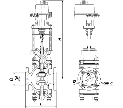 Схема фланцевого регулирующего клапана