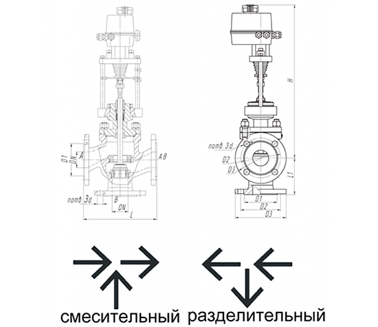 Схема регулирующего клапана с электроприводом
